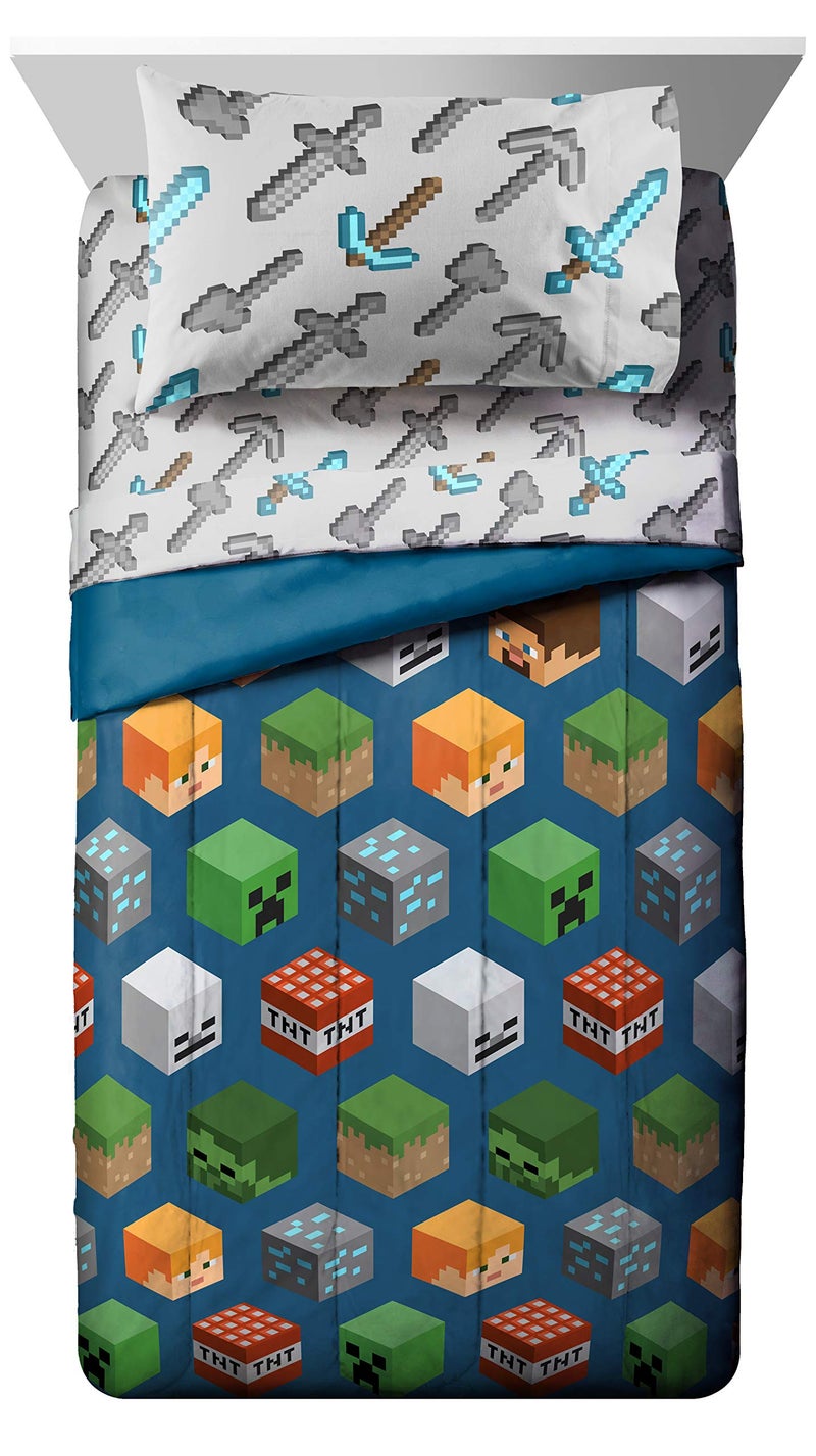 Jay Franco Minecraft Isometric 5 Piece Full Bed Set - Includes Comforter & Sheet Set - Bedding Features Creeper - Super Soft Fade Resistant Polyester - (Official Minecraft Product) - Image 2